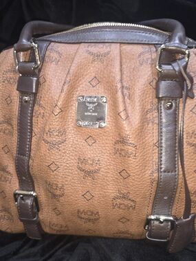 MCM Visetos Logo Brown Leather Tote